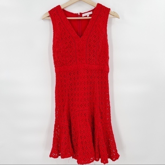 SAM & Soni Anthropologie red crochet lace dress size 2 - Picture 3 of 7